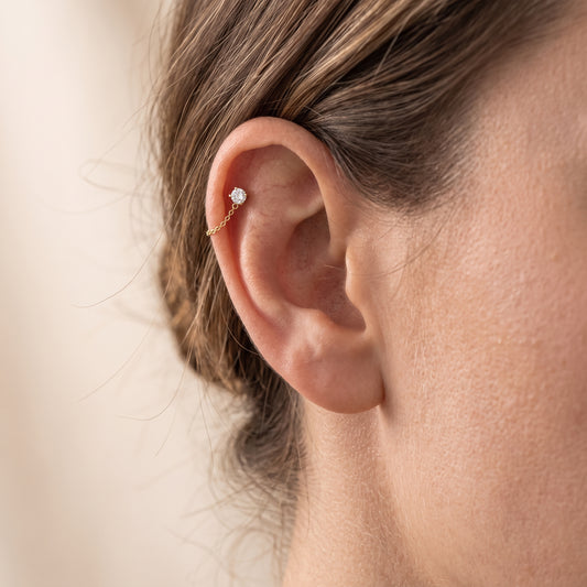 14K Yellow Gold CZ Chain Stud