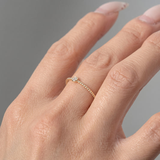 10K Yellow Gold CZ Bezel Set Rope Stacker