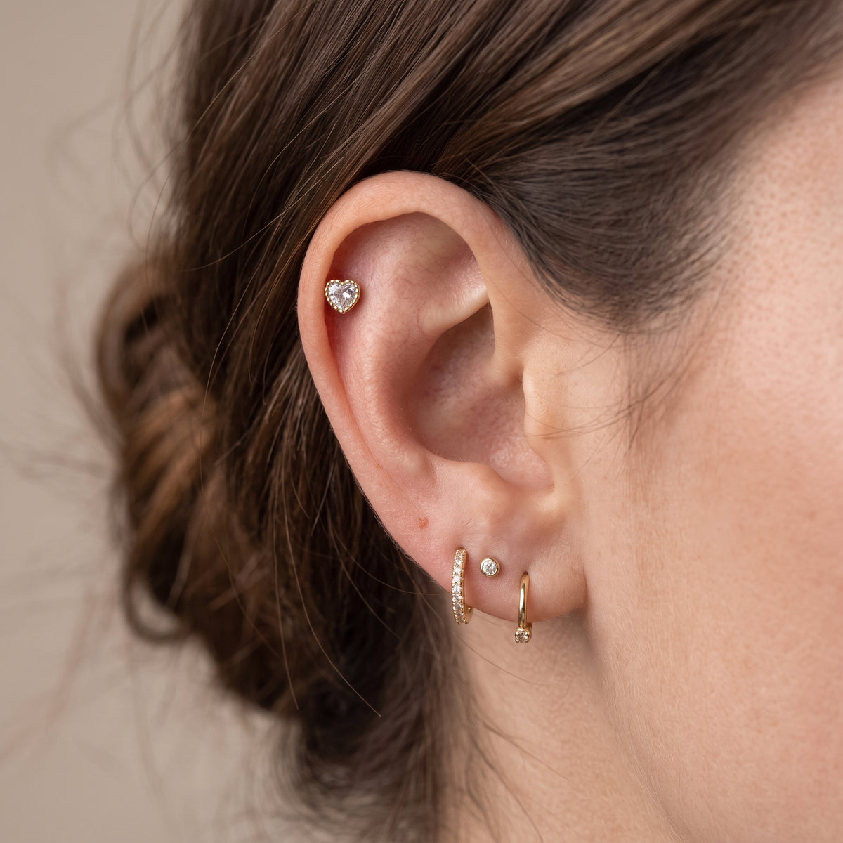14K Yellow Gold CZ Heart Stud