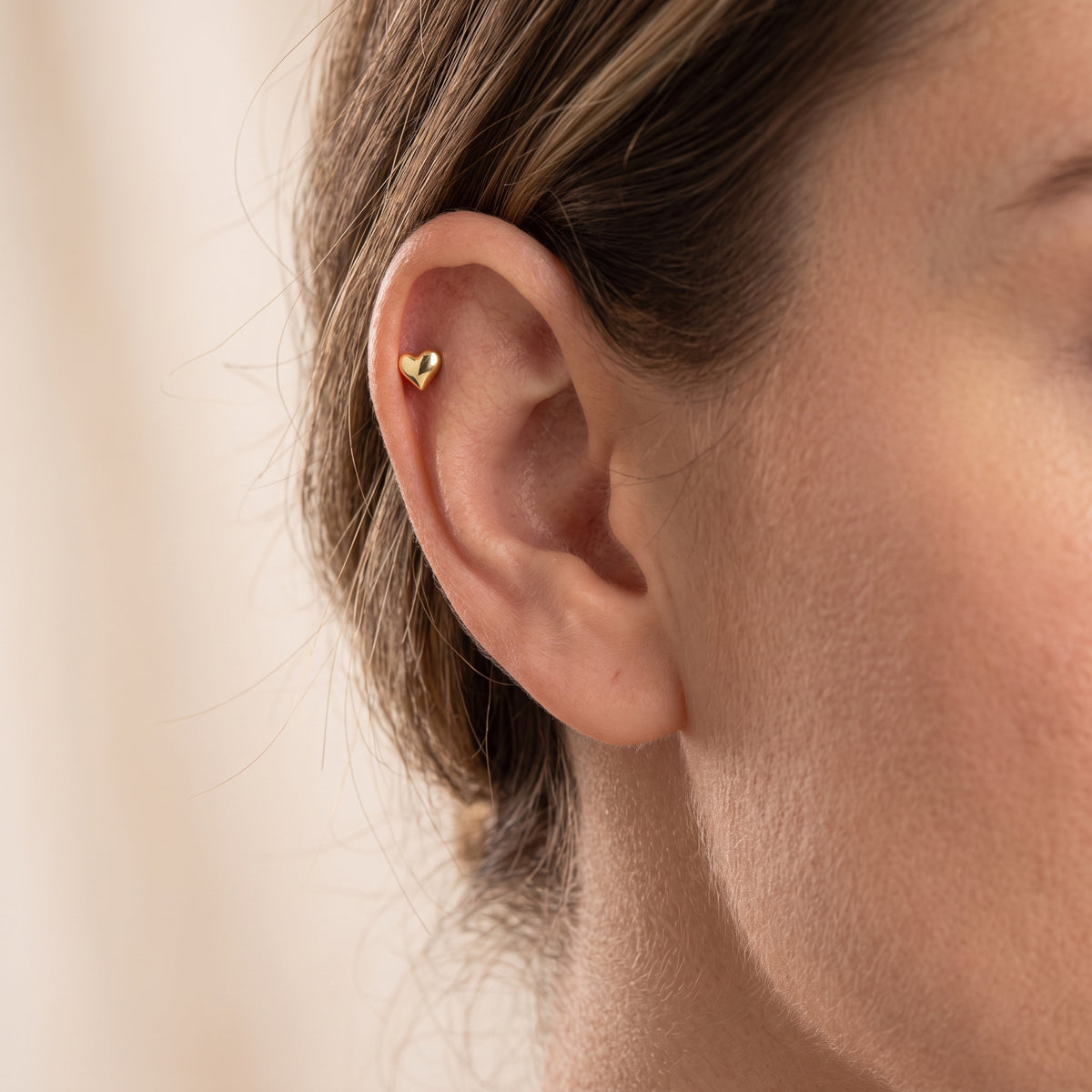 14K Yellow Gold Puffy Heart Stud