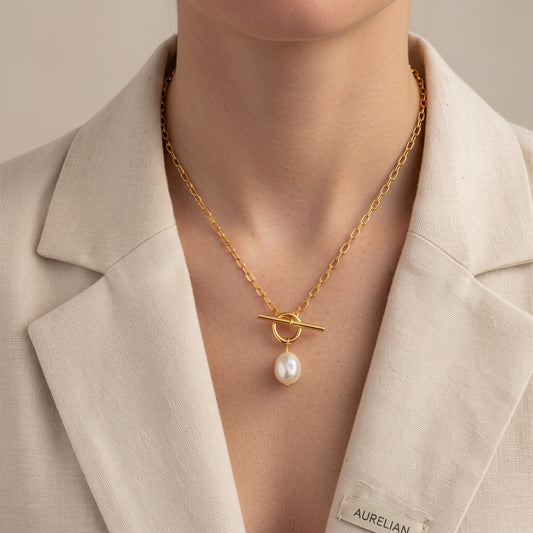 Pearl Paperclip Toggle Necklace
