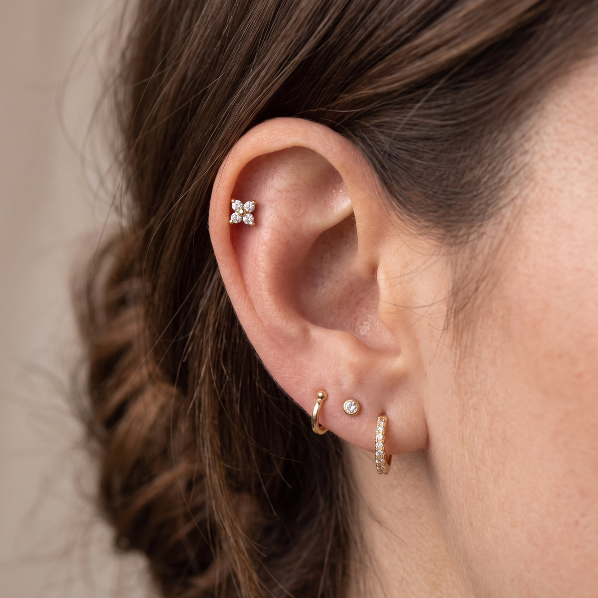 14K Yellow Gold Dainty Flower Stud