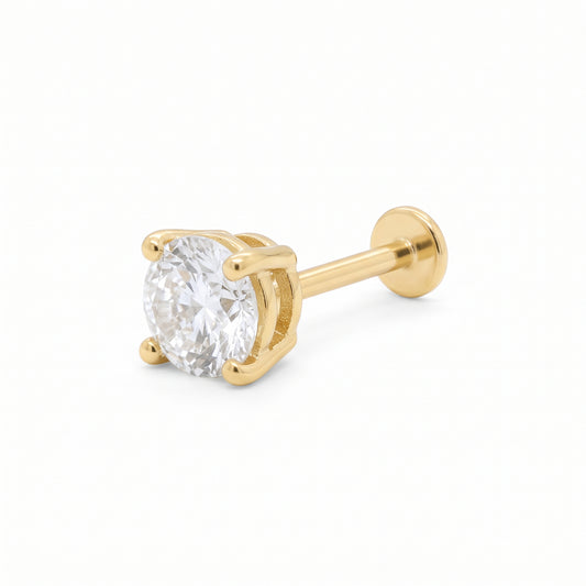 14K Yellow Gold 4mm Solitaire CZ Stud