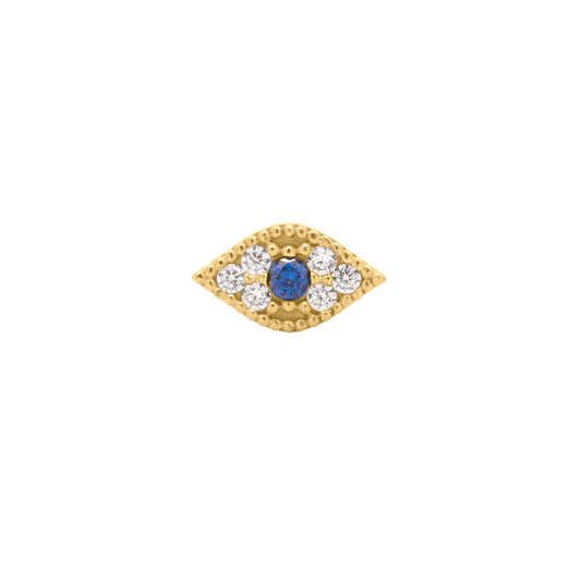 14K Yellow Gold CZ Evil Eye Stud