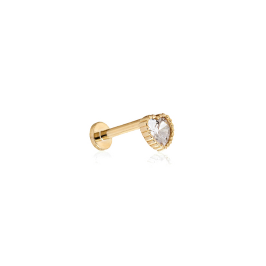 14K Yellow Gold CZ Heart Stud