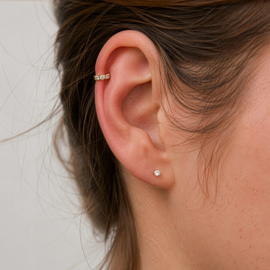 14K Yellow Gold CZ Helix Single Piece