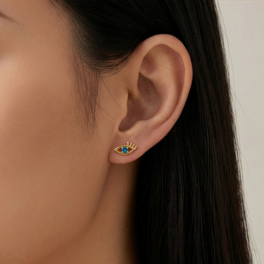 14K Yellow Gold Evil Eye Flat Screwback