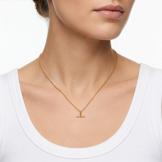 10K Yellow Gold T-bar Necklace