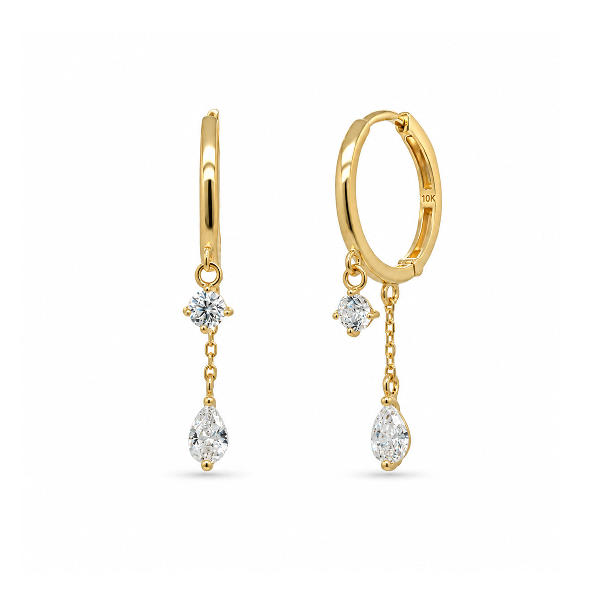 10K Yellow Gold Double Drop Huggie