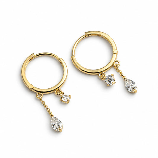 10K Yellow Gold Double Drop Huggie
