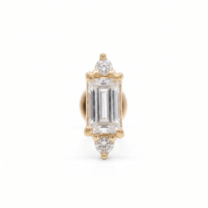 14K Yellow Gold Rectangular CZ Stud