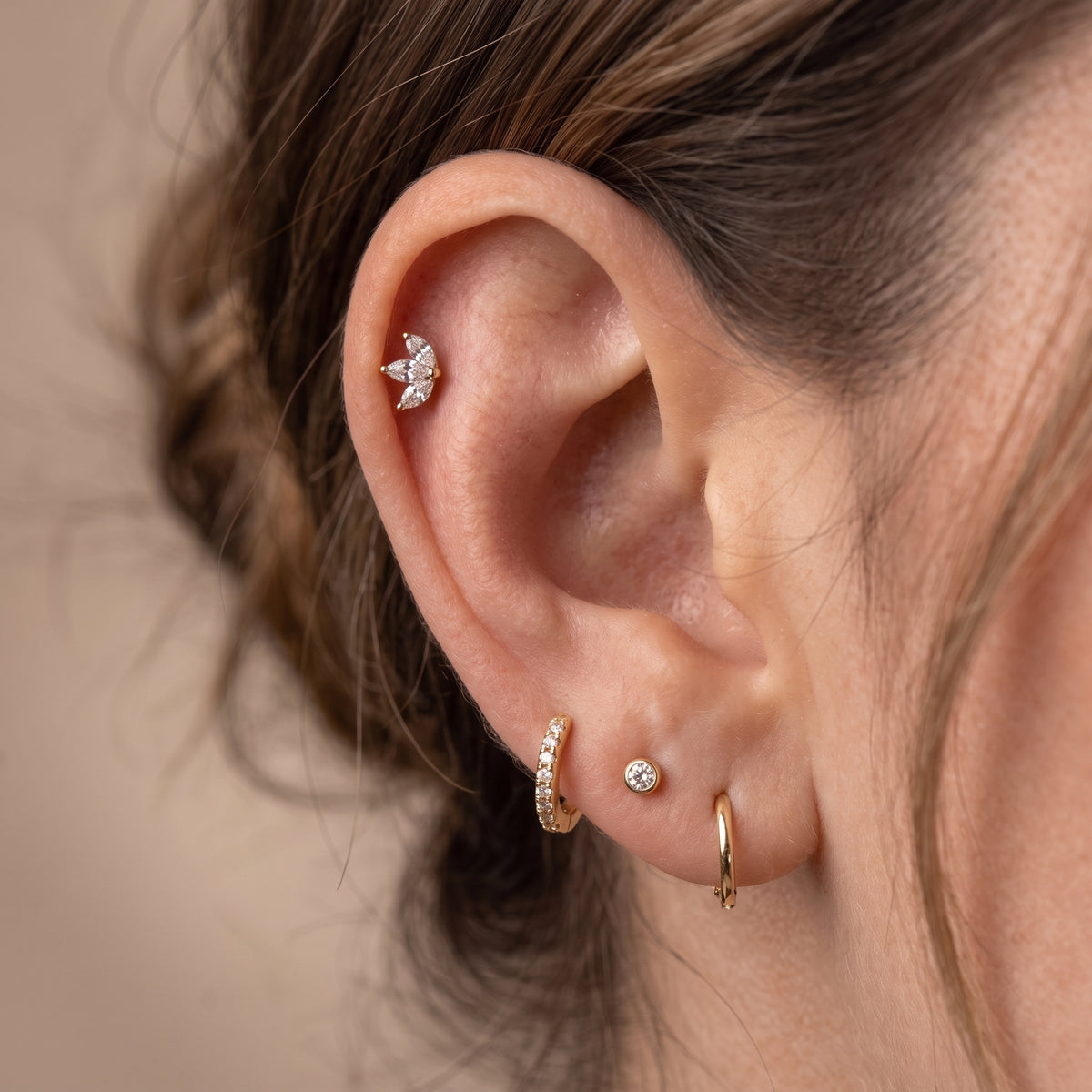 10K Yellow Gold Lotus Stud Earrings