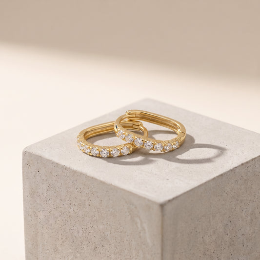 10K Yellow Gold CZ Paperclip Huggies