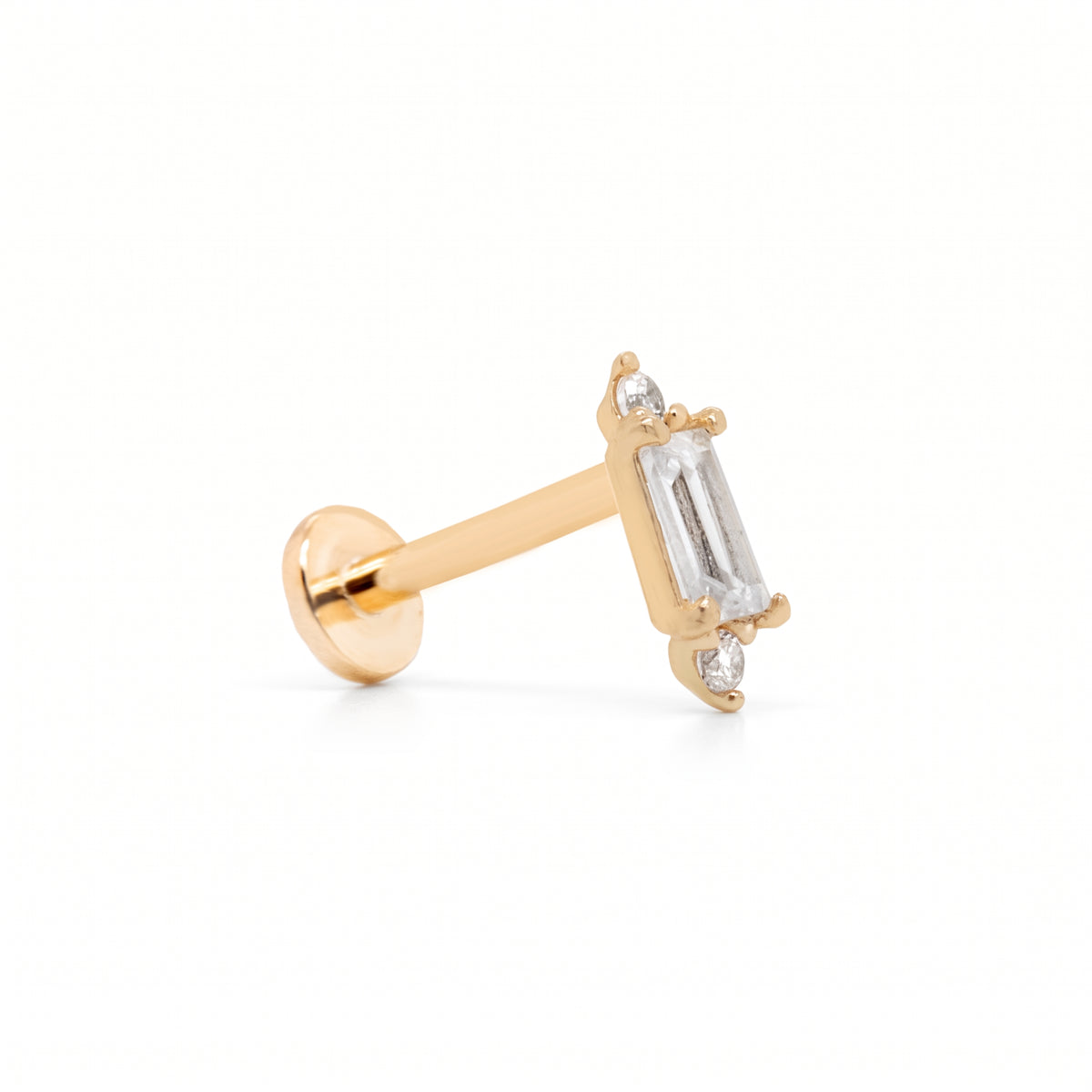 14K Yellow Gold Rectangular CZ Stud