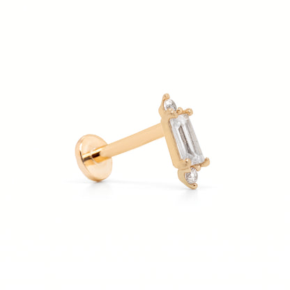 14K Yellow Gold Rectangular CZ Stud