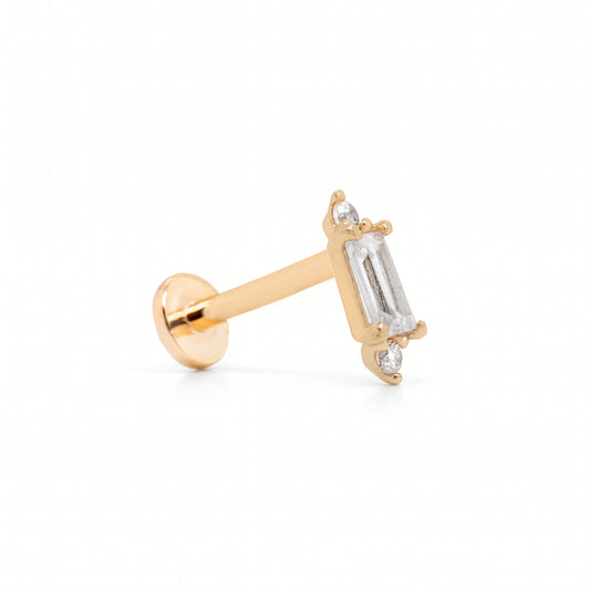 14K Yellow Gold Rectangular CZ Stud