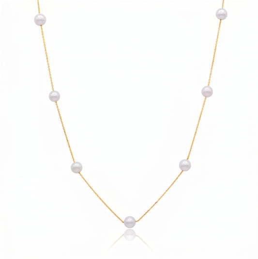 10k Yellow Gold Pearl Satelite Necklace