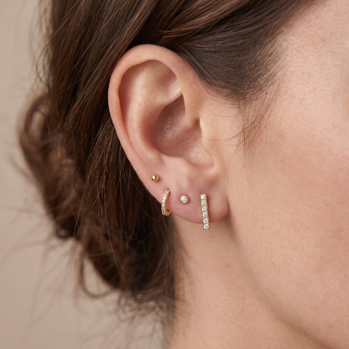 14K Yellow Gold and Lab Diamond Bar Studs