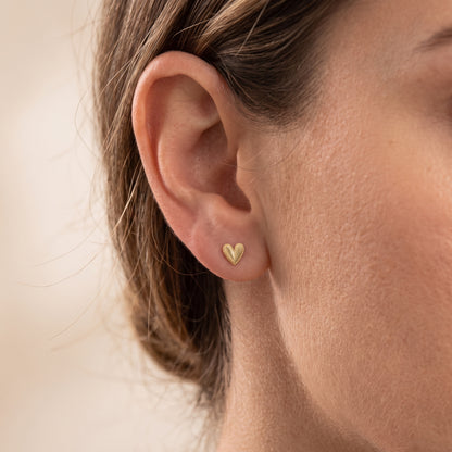 14K Yellow Gold Beaded Heart Stud
