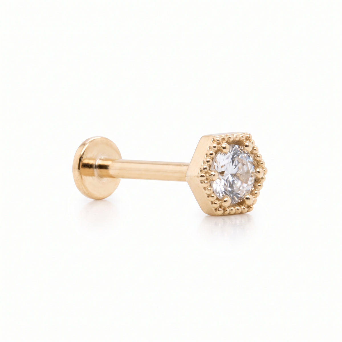 14K Yellow Gold CZ Hexagon Stud