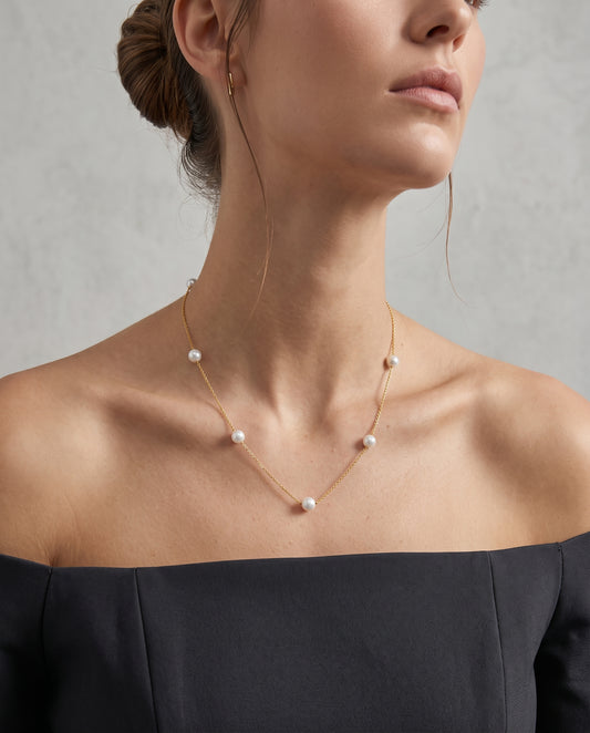 10k Yellow Gold Pearl Satelite Necklace