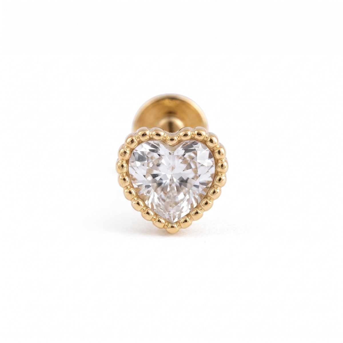 14K Yellow Gold CZ Heart Stud