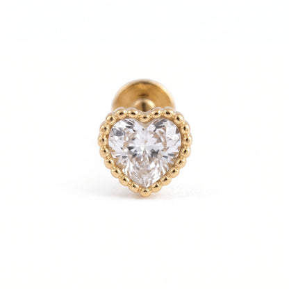 14K Yellow Gold CZ Heart Stud