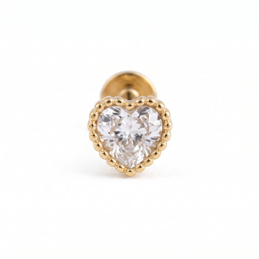14K Yellow Gold CZ Heart Stud