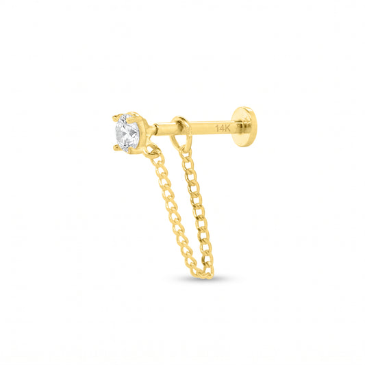 14K Yellow Gold CZ Chain Stud