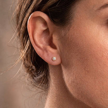 14K Yellow Gold CZ Hexagon Stud