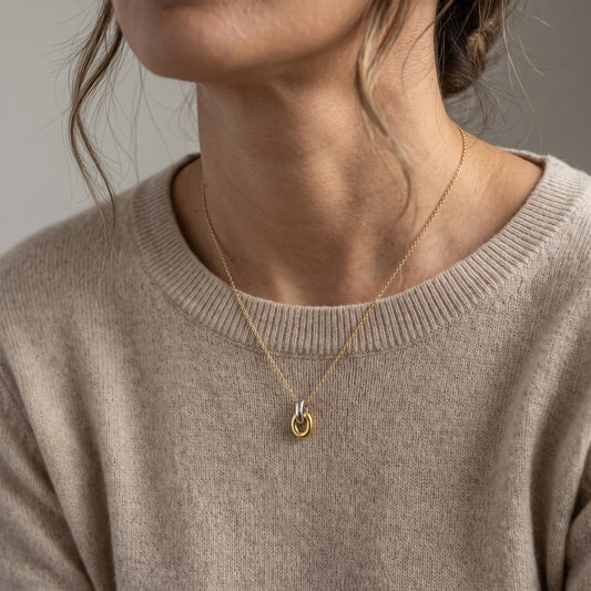 Two Tone Double Rings Necklace