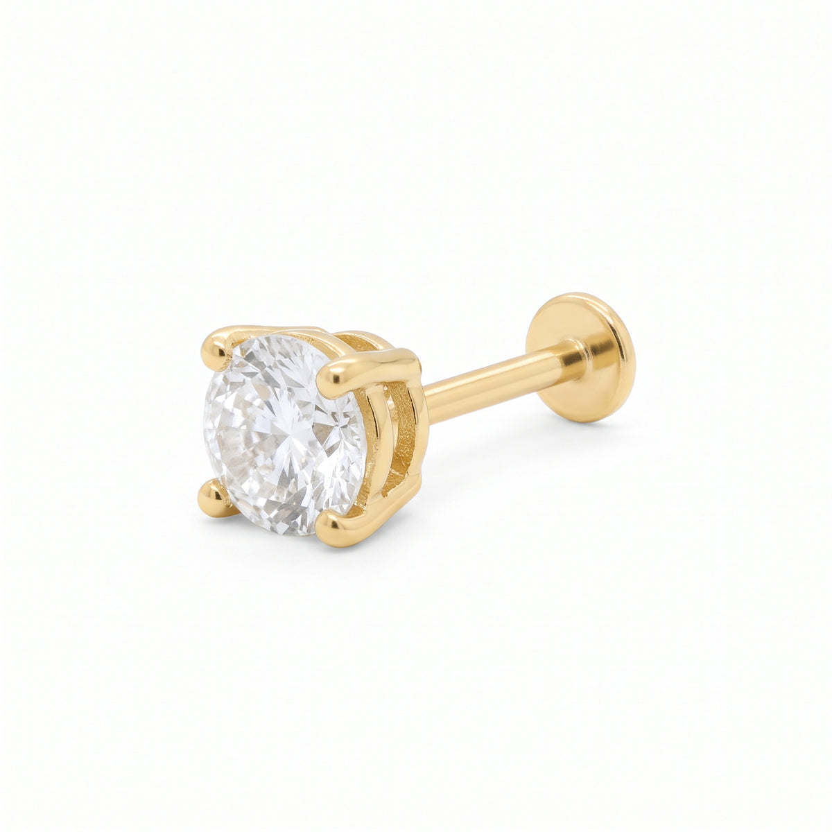 14K Yellow Gold 4mm Solitaire CZ Stud