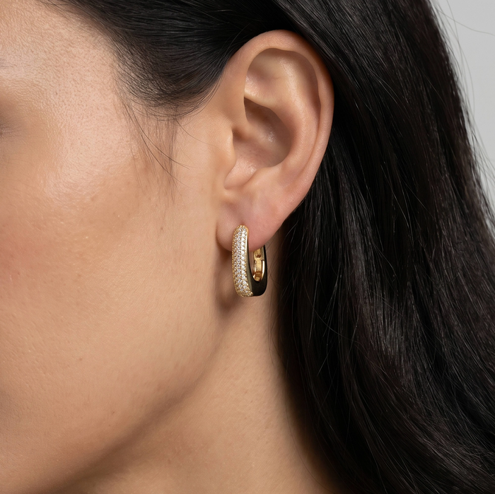 CZ Pave U-Shaped Huggie Hoops