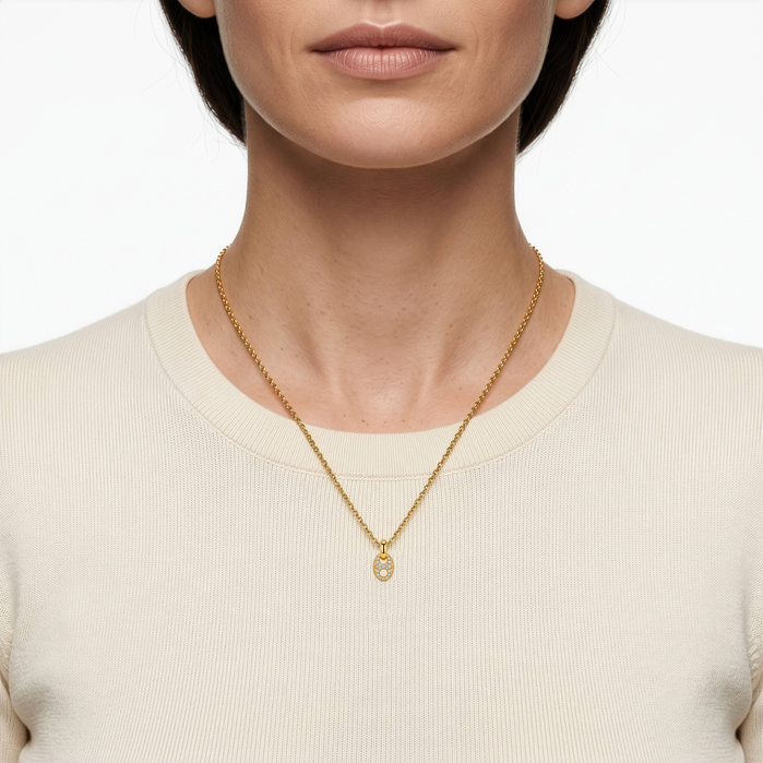 Pave Puffed Mariner Necklace