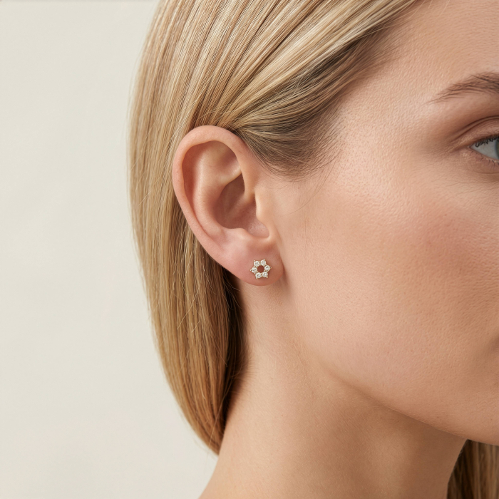14K Yellow Gold Hexagon Stud