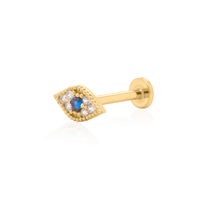14K Yellow Gold CZ Evil Eye Stud
