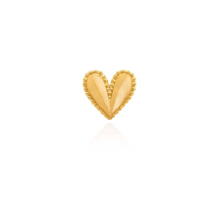 14K Yellow Gold Beaded Heart Stud