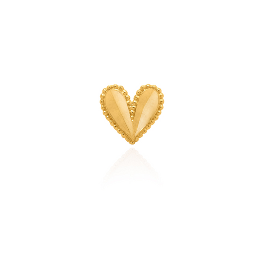 14K Yellow Gold Beaded Heart Stud