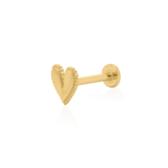 14K Yellow Gold Beaded Heart Stud