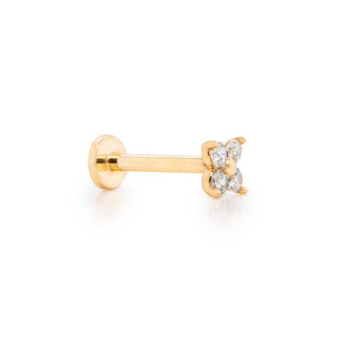 14K Yellow Gold Dainty Flower Stud