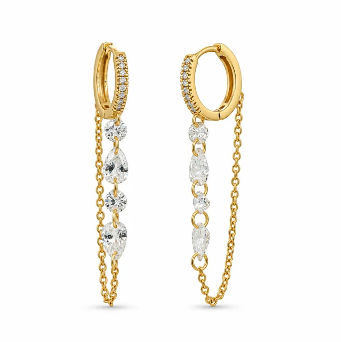 CZ Long Chain Drop Huggie