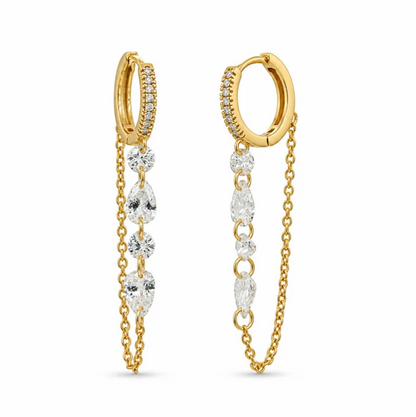 CZ Long Chain Drop Huggie