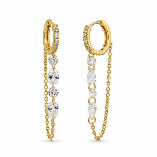 CZ Long Chain Drop Huggie