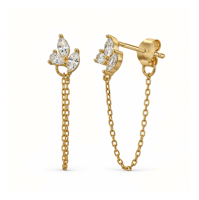 Trio CZ Long Chain Drop Stud