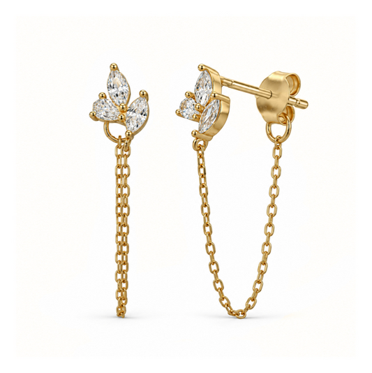 Trio CZ Long Chain Drop Stud
