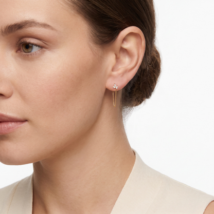 Trio CZ Long Chain Drop Stud