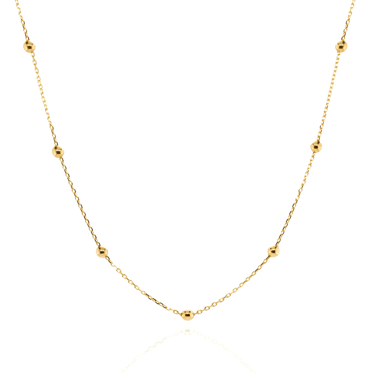 10K Yellow Gold Bead Station Necklace