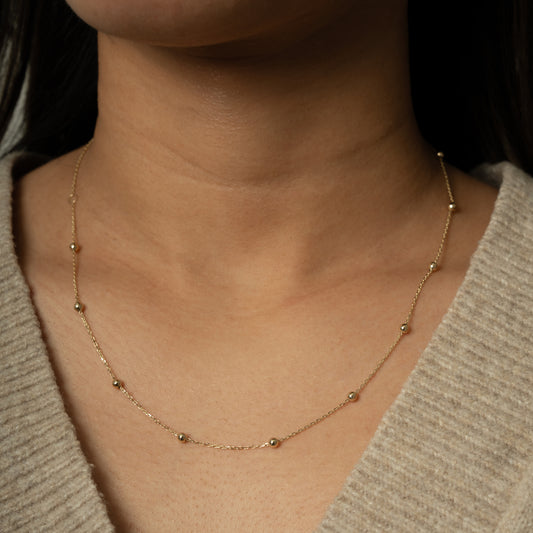 10K Yellow Gold Bead Station Necklace