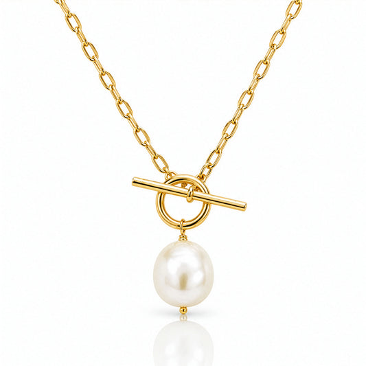 Pearl Paperclip Toggle Necklace