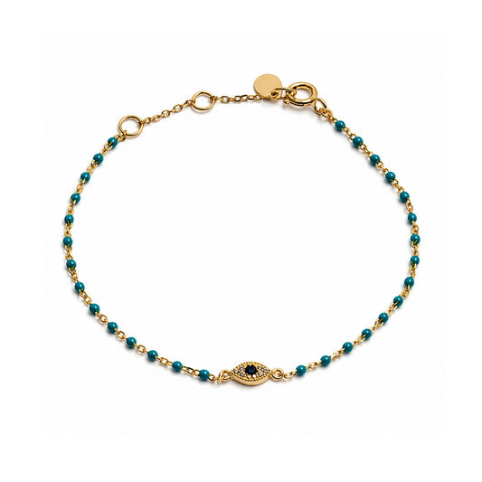 Pave Evil Eye Turquoise Beaded Bracelet